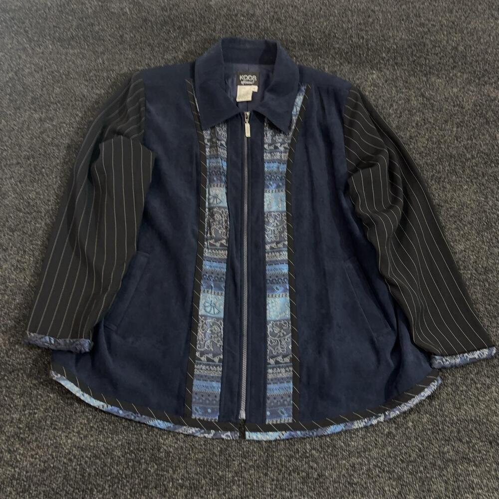 Koos Of Course Jacket Womens Plus 1X Blue Full Zip Collared Lined Patchwork